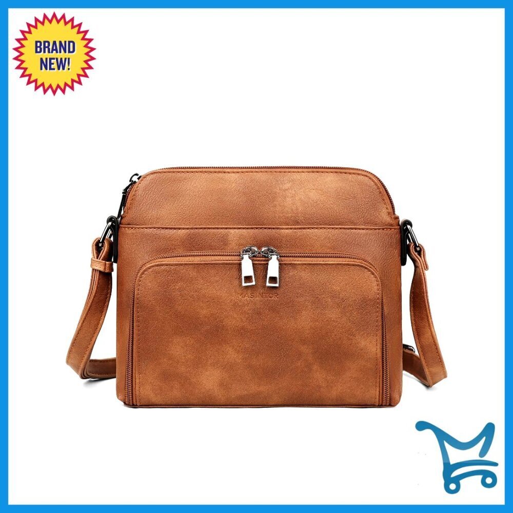 Soft Leather Crossbody Bag with Multi-Pocket Organization, Adjustable Strap
